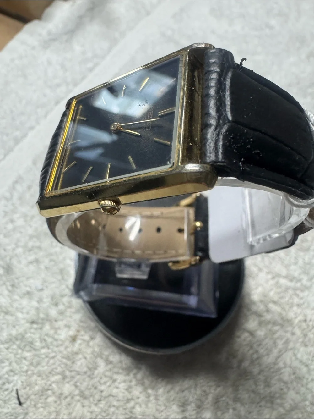 Seiko Men's Black Dial Gold-Tone Rectangular Dress Watch